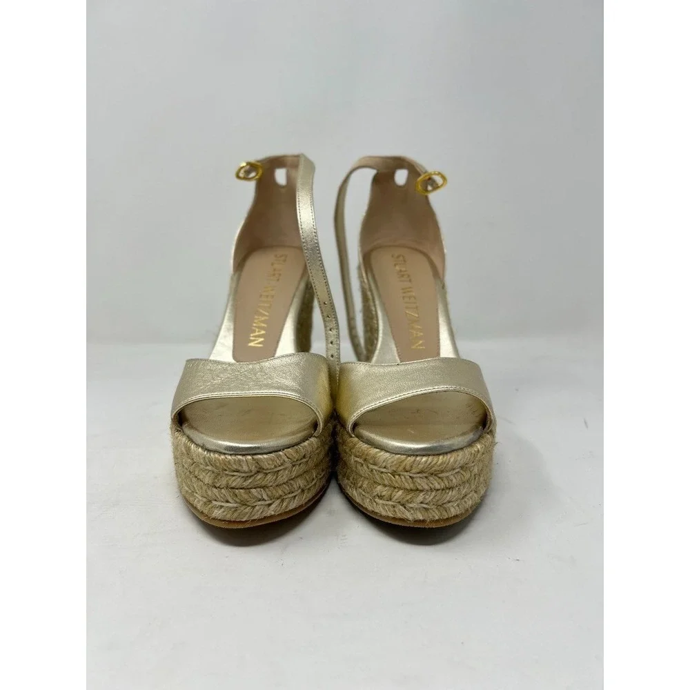 STUART WEITZMAN Nudistcurve Metallic Espadrille Wedge Sandals 6 - Picture 2 of 9